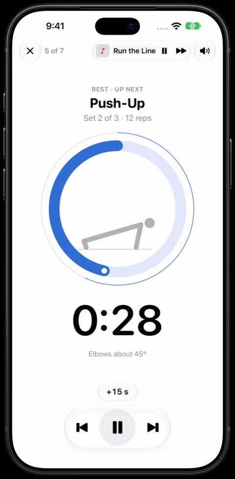 Not Another Workout App on iPhone: Resting between sets